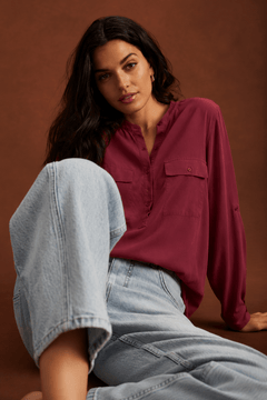Boss Silk Blouse in Mulberry - Size: L