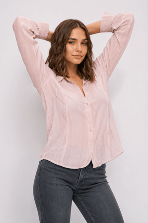 Crinkled Sequin Blouse in Pastel Pink- Size: L
