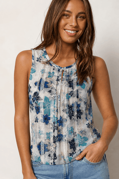 Floral Sleeveless Blouse with Lace Detail- Size: S