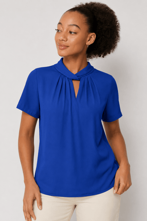 Gathered Front Keyhole Blouse - Size: S