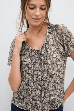 Tie Front Blouse in Earth Colors- Size: S/M