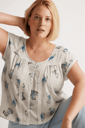 Butterfly Print Blouse in Cotton- Size: XL