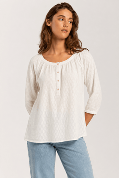 White Dotted Henley Blouse - Size: M
