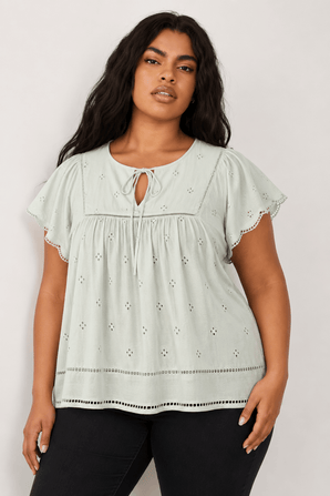 Mint Green Eyelet Blouse - Size: XL
