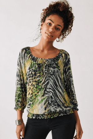 Abstract Pattern Blouse in Yellow and Green- Size: M