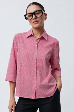 Stripped Cotton Blend Shirt with 3/4 Sleeves- Size: M/L