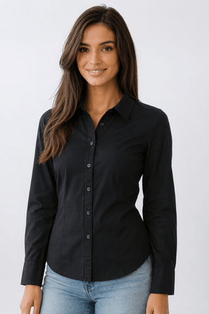 Basic Fitted Black Shirt - Size: XS