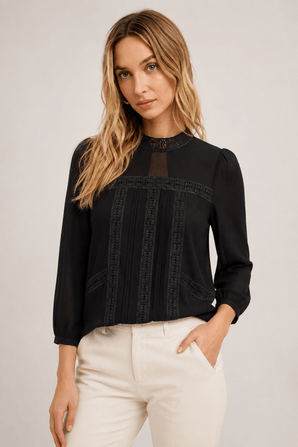 Black Blouse with Crochet Detailing- Size: XS
