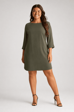 Boat-neck Plain Dress- Size: L