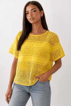 Bright Yellow Eyelet Blouse - Size: M