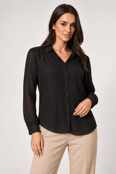 Classic Button-Up Blouse in Black- Size: S