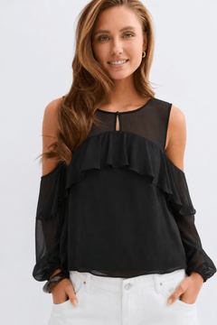 Cold-shoulder Chiffon Blouse - Size:XS