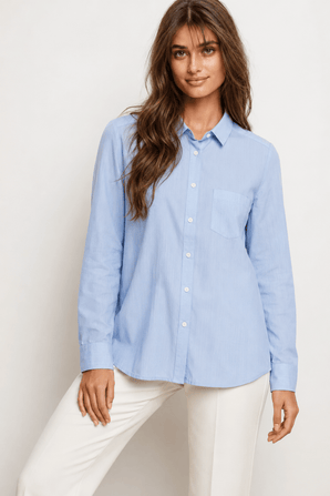 Cotton Blend Shirt in Light Blue - Size: S/M