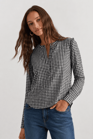 Cotton Shirt with Ruffled Sleeves- Size: S/M