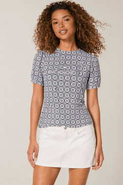 Crew Neck Patterned Top - Size: S