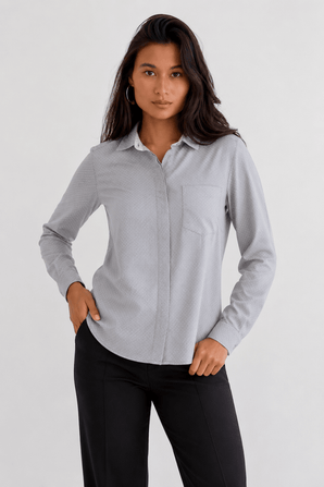 Fitted Polka Dot Shirt in Light Grey- Size: S