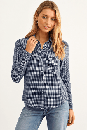 Gingham Check Shirt in Navy and White- Size: S/M