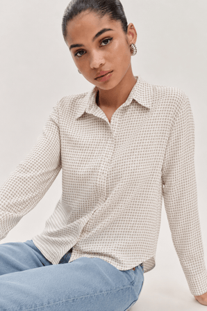 Micro-grid Pattern Blouse in Earth Colors- Size: S/M