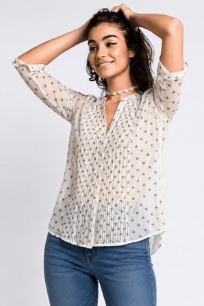 Pleated Chiffon Blouse with Floral Pattern - Size: S/M
