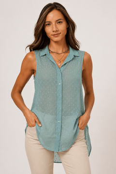 Sheer Dotted Sleeveless Blouse - Size: XS