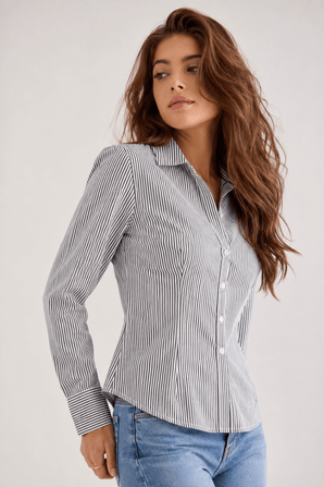 Tailored Striped Blouse in Cotton Blend- Size: M