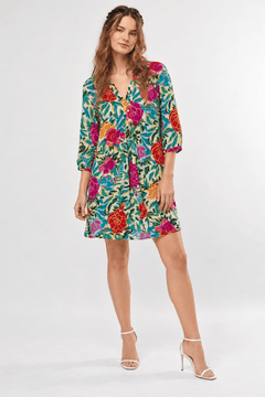 Tropical Print Dress in Cotton- Size: XS