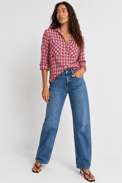 Checked Button-Up Shirt in Pink- Size: M