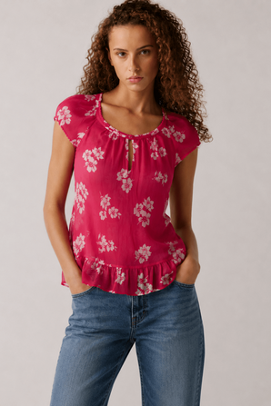 Ruffled Hem Sheer Top - Size: S