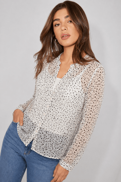 Star Print Blouse in Sheer Fabric - Size: M
