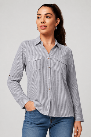 Cotton Shirt with Roll Back Sleeves- Size: M/L
