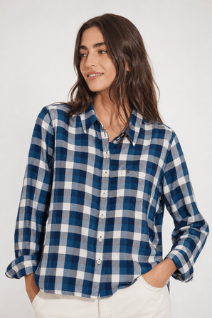 Cotton Shirt in Indigo and White- Size: M/L