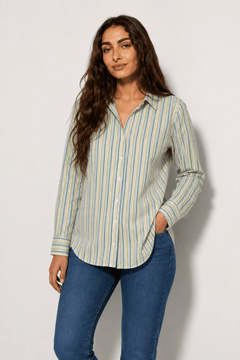 Cotton Shirt in Shades of Green- Size: M