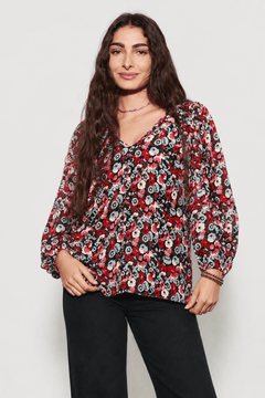 Viscose V-Neck Blouse in Loose Style- Size: S/M
