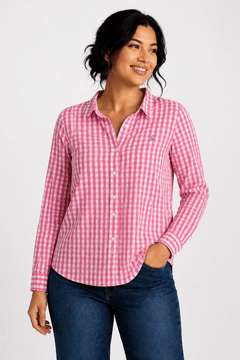 Cotton Gingham Shirt in Lollipop Pink - Size: M/L