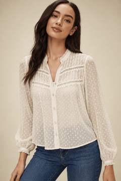 Dotted Lace Blouse in Sheer Fabric - Size: S/M