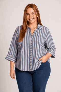 Cotton Blouse with Ruffles - Size: L