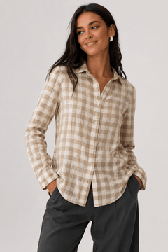 ♦︎ Neutral Plaid Shirt - Size: M