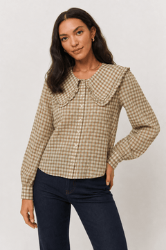 Ruffled Peter Pan Collar Blouse in Cotton- Size: S