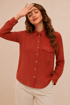 Rust Blouse in Suede-like Texture- Size: XS