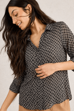 Silk Patterned blouse with 3/4 Sleeves- Size: S
