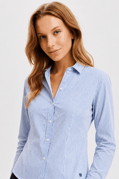 Fitted Cotton Shirt in Light Blue- Size: XXS
