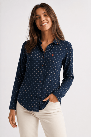 Navy Blue Dot Pattern Shirt - Size: XS