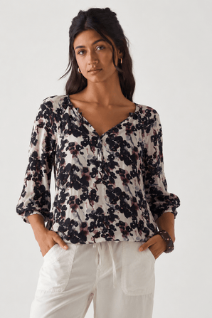Soft Viscose Blouse in Mauve and Charcoal- Size: M