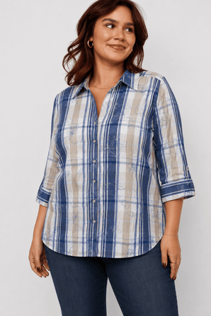 Embroidered Shirt with Bold Stripes- Size: XL