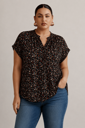 Micro Floral Blouse in Loose Fit- Size: XL