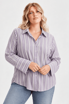Purple Striped Shirt in Cotton Blend- Size: XL/XXL