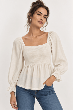 Shirred Linen Viscose Blouse- Size: S/M