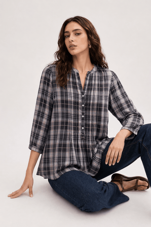 Cotton Checkered Blouse in Violet- Size: S