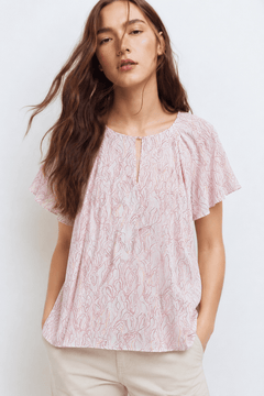 Pink and White Blouse in Viscose- Size: M