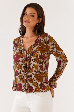 Ruffle Trim Silk Blouse - Size: S